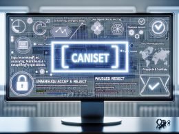 Desktop-Computer mit modernem Cookie-Hinweis, klaren Auswahlmöglichkeiten und im Hintergrund gestoppte Tracking- und Marketing-Skripte, Symbol für Datenschutz und Sicherheit 2024.