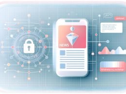 Futuristische Grafik eines iPhones mit Apple News App, über dem ein transparenter KI-Algorithmus und Datenschutz-Symbole wie ein Schloss und Privacy-Shields schweben.