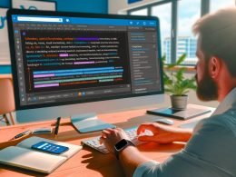 Mann arbeitet konzentriert an einem modernen Arbeitsplatz mit LinkedIn-Editor, farbigen Formatierungen, Notizbuch mit SEO-Stichpunkten, Smartphone-Preview und geöffneten Tools wie yaytext.com und Grammarly in einem sonnendurchfluteten Büro.
