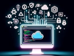 Stilisierter Monitor mit geöffnetem Webflow-Webhooks-Panel, Datenströme zu Symbolen für Zapier, n8n, Make und APIs, dazu Sicherheits-Icons vor dunklem, techy Hintergrund.