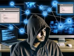 Entwickler mit Kapuzenpullover arbeitet fokussiert an mehreren Screens mit WordPress, CRM-Software und digitalen Netzwerkverbindungen in einem modernen, technisch ausgeleuchteten Büro.