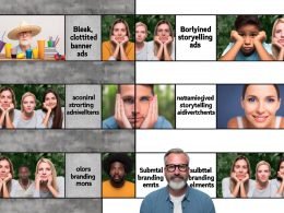 Geteiltes Bild mit links überladener Website voller blinkender Banneranzeigen und gelangweilten Nutzern, rechts harmonische Website mit nativen Storytelling-Ads und engagierten, glücklichen Usern.
