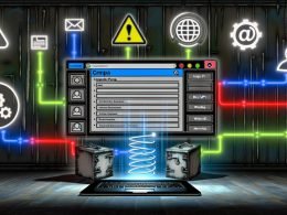 Illustration eines Maschinenraums mit WordPress-Dashboard, Formular-Plugin und Datenströmen zu CRM-Systemen, API-Interface und DSGVO-Schild, ergänzt durch Symbole für Webhooks, REST API und Monitoring.