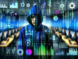 Stilisierte Matrix aus Datenströmen und Marketing-Grafiken mit Person im Hoodie vor leuchtenden Dashboards, KPI-Balken, Algorithmen- und Tracking-Symbolen in kontrastreichem Blau-Grau mit Neonakzenten.