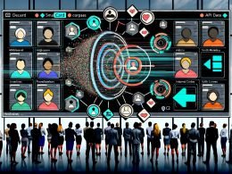 Stilisiertes Sales-Team steht um einen digitalen Bildschirm mit CRM-System, das detaillierte Kundenprofile und Datenströme aus Social Media und Datenbanken zeigt, im Hintergrund verblassen alte, ungepflegte Kontakte.