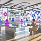 Genderneutraler Marketer an einem Schreibtisch mit DSGVO-Dokumenten, Datenvisualisierungen, Datenschutzsymbolen und ethischen Einwilligungsdialogen in einem hellen modernen Büro.