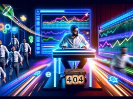 Ein SEO-Experte an einem stilvollen Schreibtisch, umgeben von digitalen Symbolen, Google-Suchergebnissen und nervösen Wettbewerbern im Hintergrund, während er souverän durch ein Google-Update navigiert.