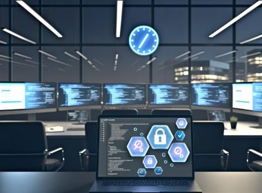 Ein nächtlicher, moderner Arbeitsplatz mit mehreren Monitoren, die Analysen, Code und Consent-Management zeigen; im Vordergrund ein transparentes Cookie-Banner mit Auswahlmöglichkeiten für Marketing, Statistik und Personalisierung. Digitale Sicherheitssymbole und Gesetzes-Icons wie GDPR und TTDSG sind präsent.