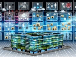 Futuristisches Bürogebäude mit transparenten Datenströmen, zentraler Kontrollzentrale, abstrahierten Governance-Ebenen, technischen Dashboards, Datenschutz- und Security-Icons sowie chaotischen Datensilos und effektiven Monitoring-Lösungen.