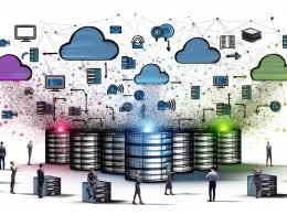 Illustration mit isolierten Datensilos, fragenden Menschen und einem modernen, vernetzten Datenmodell mit strukturierten Datenströmen.