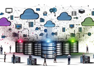 Illustration mit isolierten Datensilos, fragenden Menschen und einem modernen, vernetzten Datenmodell mit strukturierten Datenströmen.
