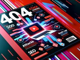 Modernes Magazin-Titelbild mit Laptop, YouTube-Logo, SEO-Symbolen, Datenströmen, Keyword-Tags und SERP-Ausschnitten im digitalen Look