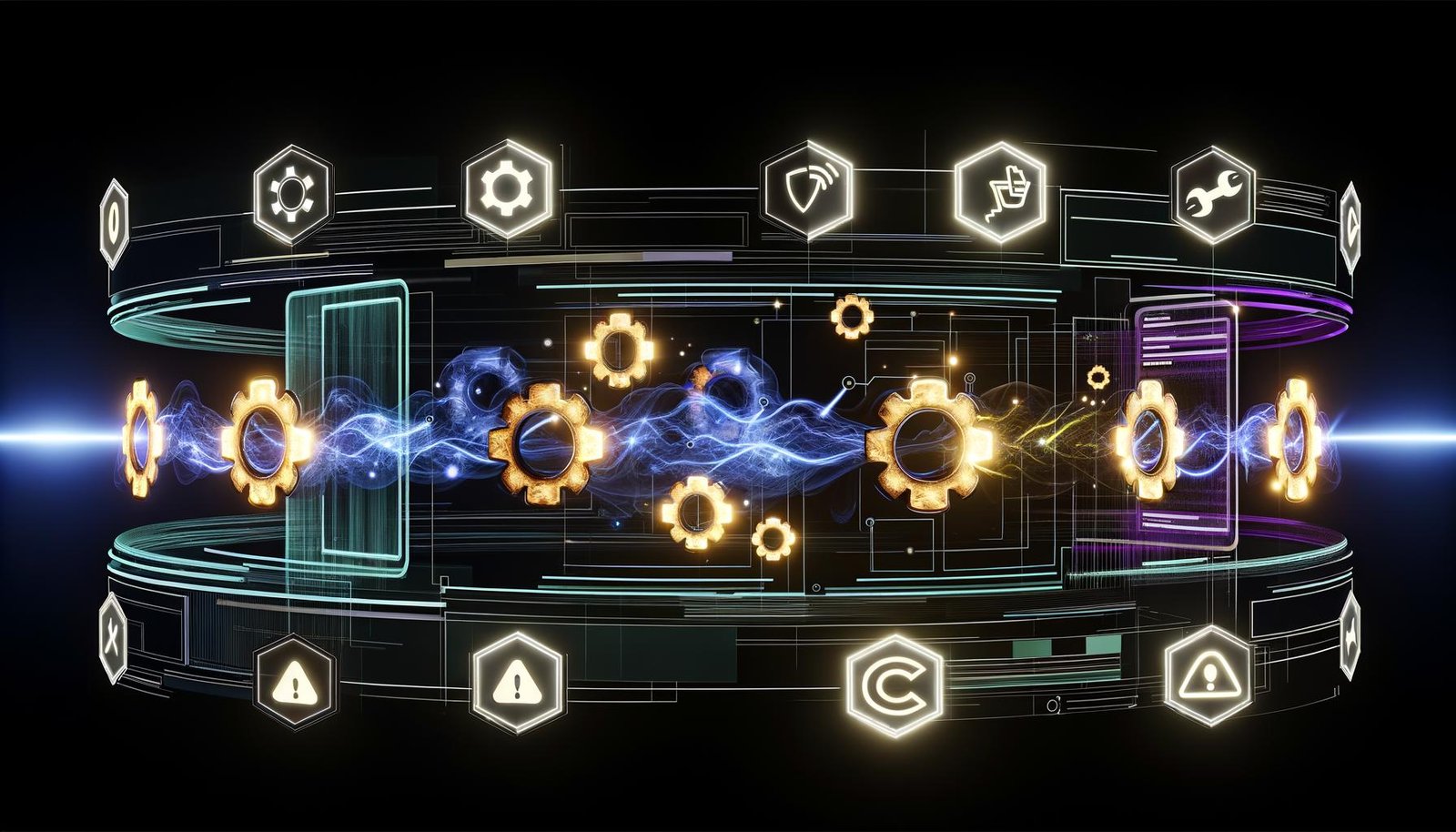 Futuristisch gestaltetes Interface mit goldenen First-Party-Cookies im Zentrum, verbundenen Datenströmen, Consent-Banner, Tag-Managern, Server-Side-Komponenten sowie Browser-Symbolen mit Schutzschilden zum Schutz vor Third-Party-Cookies und dezenten DSGVO-Motiven.