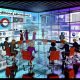 Moderner, digitaler PR-Arbeitsplatz mit Team, das an Smartboards Strategien entwickelt und Echtzeit-Daten analysiert.