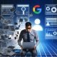 Ein SEO-Analyst mit Laptop inspiziert eine digital fragmentierte Website-Struktur, angezeigt werden Fehlermeldungen und Chancen-Symbole, im Hintergrund leuchtet das Google-Logo.