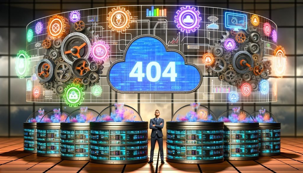 Futuristischer Maschinenraum aus Glas und Stahl, mit verzahnten digitalen Datenströmen, bunten KPI-Icons, einer Marketingspezialistin vor leuchtenden Bildschirmen, farbigen Datenkanälen zu KPIs, Tracking- und Consent-Säulen, sowie strukturierter Marketing-Kommandozentrale.