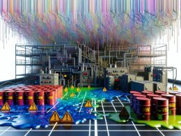 Eine chaotische Daten-Raffinerie im 90er-Jahre-Design mit tropfenden Datenströmen, beschädigten Datenfässern und Sicherheitswarnungen im Vordergrund, sowie einer modernen, strukturierten Framework-Architektur im Hintergrund.