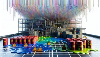 Eine chaotische Daten-Raffinerie im 90er-Jahre-Design mit tropfenden Datenströmen, beschädigten Datenfässern und Sicherheitswarnungen im Vordergrund, sowie einer modernen, strukturierten Framework-Architektur im Hintergrund.
