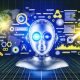 Stilisiertes Titelbild mit künstlicher Intelligenz als Roboterkopf, Datenströmen, Suchmaschinen-Icons, leuchtenden SEO-Schlagwörtern und modernen Analyse-Interfaces im futuristischen Tech-Design.