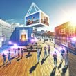 Menschen mit AR-Brillen und Smartphones in urbaner Umgebung, umgeben von dezenten 3D-plista Werbehologrammen und digitalen Overlays, die nahtlos in die reale Welt eingebettet sind.