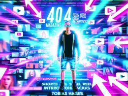 Magazintitel mit urban gekleidetem Social-Media-Creator im Mittelpunkt eines neonfarbenen Datenstrudels, umgeben von Hashtags, Trendpfeilen und Play-Buttons vor Screenshots von TikTok, Instagram Reels und YouTube Shorts.