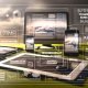 Dynamische Grafik mit Smartphone, Tablet und Desktop, die moderne Native Ad-Banner im plista-Format, Tracking-Parameter und Marketing-KPIs wie CTR und Conversion-Rate im digitalen Marketingumfeld zeigt.