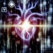 Futuristische, dunkel gestaltete Titelseite mit leuchtender Datenader, digitalem Herz, Datenchips, Dashboards, Zahlenreihen und verschwommenen Daten-Elementen im Hintergrund