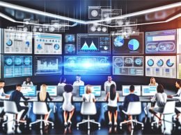 Marketer und Datenanalysten analysieren digitale Werbekampagnen an modernen Arbeitsplätzen mit Echtzeit-Dashboards und Machine-Learning-Optimierung für digitale Banner.