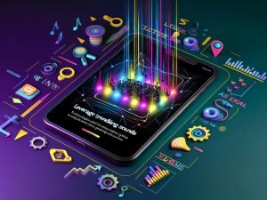 Modernes Magazin-Titelbild mit Smartphone, YouTube Shorts-Videos, farbenfrohen Soundwellen, Symbolen für Datenanalyse, Algorithmus und Trends. Darüber digitaler Schriftzug: Shorts Trending Sounds nutzen – Erfolg smart planen.