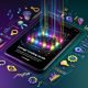 Modernes Magazin-Titelbild mit Smartphone, YouTube Shorts-Videos, farbenfrohen Soundwellen, Symbolen für Datenanalyse, Algorithmus und Trends. Darüber digitaler Schriftzug: Shorts Trending Sounds nutzen – Erfolg smart planen.