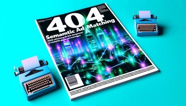 Futuristisches Editorial-Titelbild einer modernen Großstadt bei Nacht, mit digitalen Hologrammen, Datenströmen und dem Schriftzug SEMANTIC AD MATCHING, daneben eine verblassende Faxmaschine.