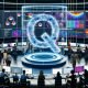 Futuristisches Kontrollzentrum mit Strategen und digitalen Marketers, die Daten auf transparenten Touchscreens und einem 3D-Hologramm des Quora-Logos analysieren. Im Hintergrund bunte Heatmaps und interaktive Statistiken.