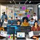 Marketing-Team analysiert Daten an Monitoren und Laptops im modernen Büro, mit Post-Its auf Glasscheibe und Slogan ‚First Party Daten sind das neue Gold‘ im Hintergrund.