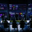 Dynamisches SEO-Expertenteam analysiert konzentriert mit mehreren Monitoren, bunten Grafiken und technischen SEO-Tools einen detaillierten Website-Audit in modernem, dunklen Büro.