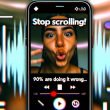 Smartphone-Video einer jungen Creatorin im Hochformat mit weißem Text-Overlay und grafischen Effekten, die einen viralen Social Media-Einstieg zeigen.