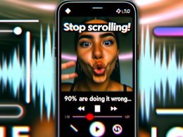 Smartphone-Video einer jungen Creatorin im Hochformat mit weißem Text-Overlay und grafischen Effekten, die einen viralen Social Media-Einstieg zeigen.