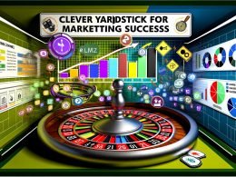 Metaphorisches Casino mit Marketingkanälen am Roulettetisch, stilisierte Customer Journey, Dashboard mit Tracking-Tools, Gegenüberstellung von wichtigen KPIs und Vanity Metrics, Ad-Tracking-Schaltzentrale, Schritt-für-Schritt-Checkliste, Daten-Säule mit tragenden Händen und Tool-Dschungel mit modernen und veralteten Analytics-Tools.