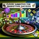 Metaphorisches Casino mit Marketingkanälen am Roulettetisch, stilisierte Customer Journey, Dashboard mit Tracking-Tools, Gegenüberstellung von wichtigen KPIs und Vanity Metrics, Ad-Tracking-Schaltzentrale, Schritt-für-Schritt-Checkliste, Daten-Säule mit tragenden Händen und Tool-Dschungel mit modernen und veralteten Analytics-Tools.