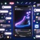 Illustration eines Reddit-Feeds im Dark Mode mit einer nativ eingebetteten AR-Sneaker-Anzeige samt Interaktionssymbolen, Analytics, Memes und Cross-Device-Darstellung.
