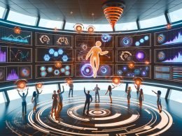 Ein dynamisches Control Center mit riesigen Bildschirmen zeigt Marketing-Analytics, Reddit-Feeds und Heatmaps, während vielfältige Marketer gemeinsam an Algorithmen und schwebenden Subreddits arbeiten. Im Hintergrund erscheint diskret das Reddit-Maskottchen.