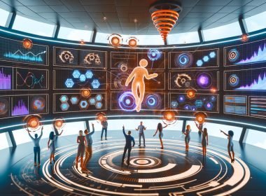 Ein dynamisches Control Center mit riesigen Bildschirmen zeigt Marketing-Analytics, Reddit-Feeds und Heatmaps, während vielfältige Marketer gemeinsam an Algorithmen und schwebenden Subreddits arbeiten. Im Hintergrund erscheint diskret das Reddit-Maskottchen.