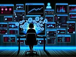 Editorial-Illustration eines Content Creators vor Monitoren mit Datenströmen, X (Twitter)-Logos, Automatisierungs- und KI-Symbolen in kontrastreicher, moderner Ästhetik