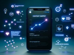 Digitale Illustration eines Smartphones mit der X-App in Dark Mode, Fokus auf einem hervorgehobenen Beitrag mit Analytics und Algorithmus-Icons.