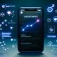 Digitale Illustration eines Smartphones mit der X-App in Dark Mode, Fokus auf einem hervorgehobenen Beitrag mit Analytics und Algorithmus-Icons.