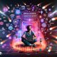 Magazin-Cover im Neon-Futurismus: Content-Creator am Laptop mit Datenströmen, SEO-Icons und Analyse-Symbolen, umgeben von leuchtenden Ideenexplosionen in einer digitalen Arena.