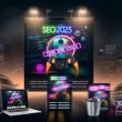 Futuristische Großstadt bei Nacht mit leuchtenden digitalen Anzeigen zu SEO 2025, Core Web Vitals und Page Speed. Im Vordergrund landet eine Präsentation im Müll, daneben eine detailreiche Website auf Laptop, Tablet und Smartphone. Ein Roboter-Google-Crawler scannt optimierte Seiten, alte verblassen.