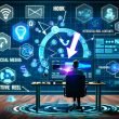 Illustration eines Creators, der vor einem Bildschirm ein innovatives X Reel Storyboard mit schwebenden Social Media-Elementen und Tools erstellt.