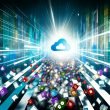 Futuristisches Titelbild zeigt chaotische Datenquellen wie Excel-Tabellen, Cloud-Icons und Aktenordner, die sich zu einer klaren Datenstraße formen, an deren Ende ein beleuchtetes Dashboard steht.