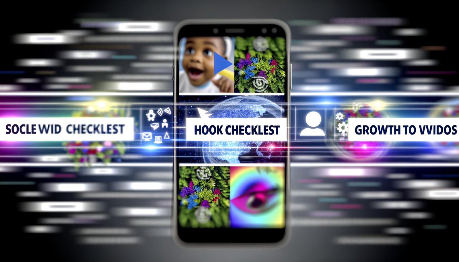 Modernes Titelbild mit Smartphone und laufendem X (früher Twitter) Feed, darauf drei provokante Kurzvideos mit kräftigen Farben, stilisiertem X-Logo im Hintergrund und Text-Overlays für Wachstum und Algorithmus.