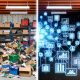 Visualisierung einer chaotisch überfüllten Garage mit Daten und einer klar organisierten Datenzentrale als Kontrast vom Datenchaos zur Transparenz.
